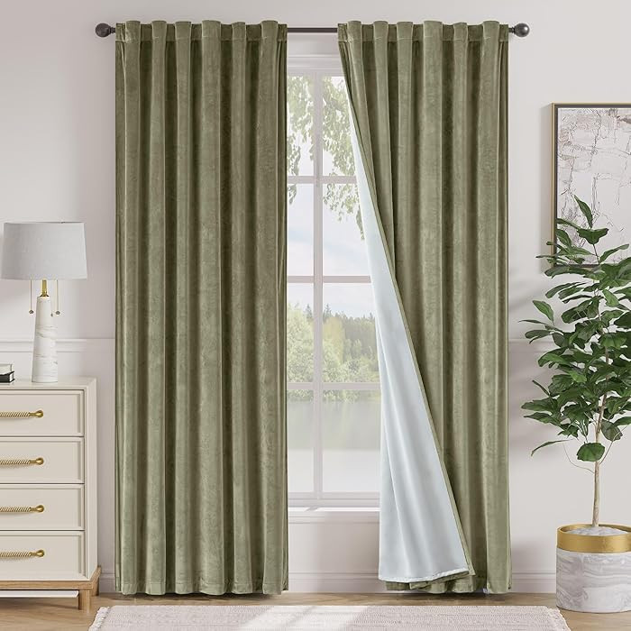 Lazzzy Green Velvet Curtains 84 Inch Long Blackout Thermal Insulated Room Darkening Lined Curtain... | Amazon (US)