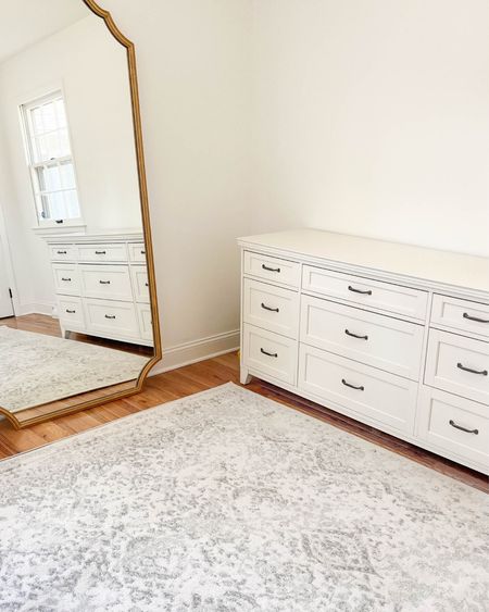 New office details, I love the bright and airy look! This Pottery Barn dresser has served me so well for so many years, and I am obsessed with my gold mirror & new Amazon rug! 
This is the nuLOOM Odell Faded Vintage Area Rug in “Ivory” which is much brighter white in person! This size is 6’7”x9’.
Special shout out to the rug tape that I always use that keeps it in place!

#LTKhome