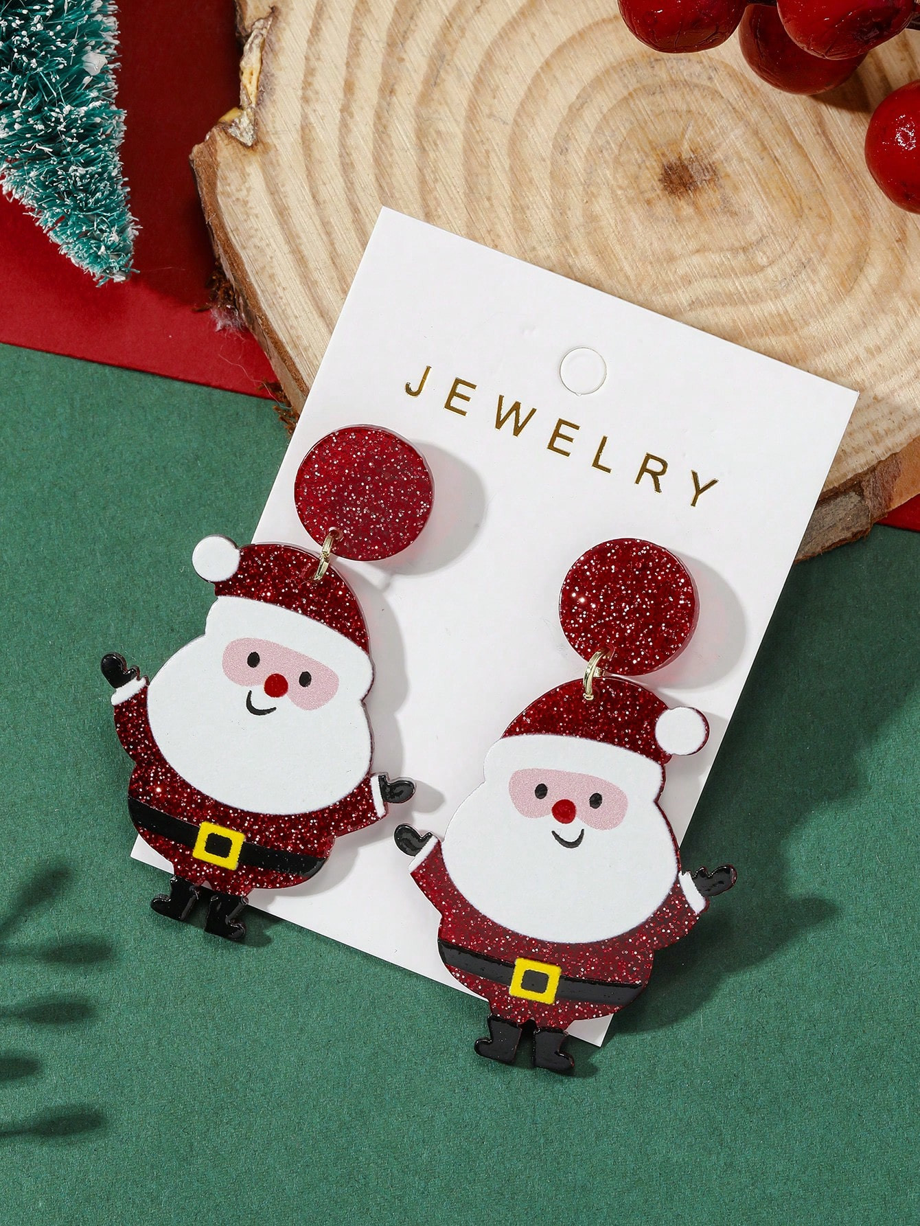 1pair Women's Christmas Glittery Santa Claus Cute Acrylic Holiday Party Earrings | SHEIN USA | SHEIN