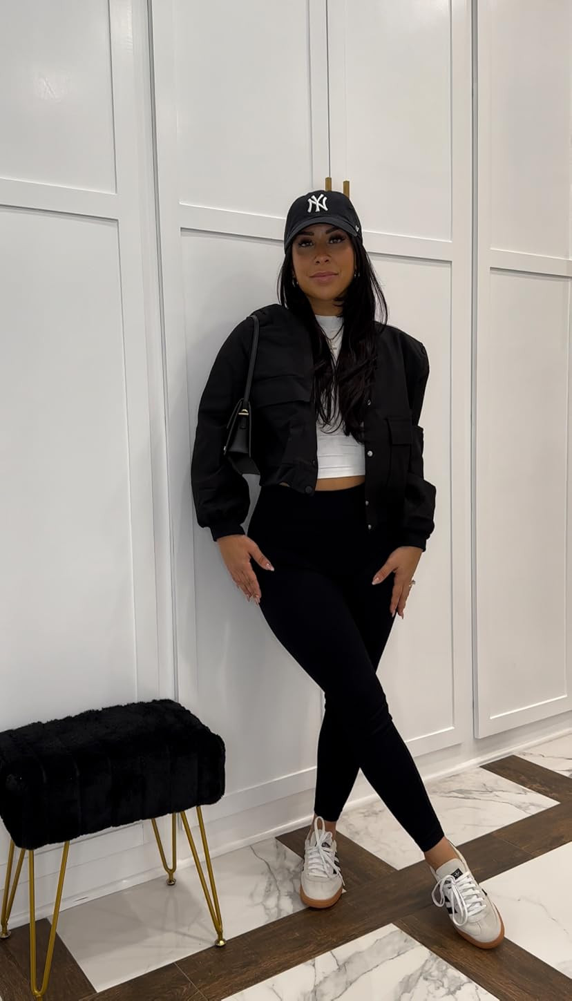 SCUSTY Women's Button Down Bomber Jacket Drop Shoulder Short Cropped Coat Outwear | Amazon (US)