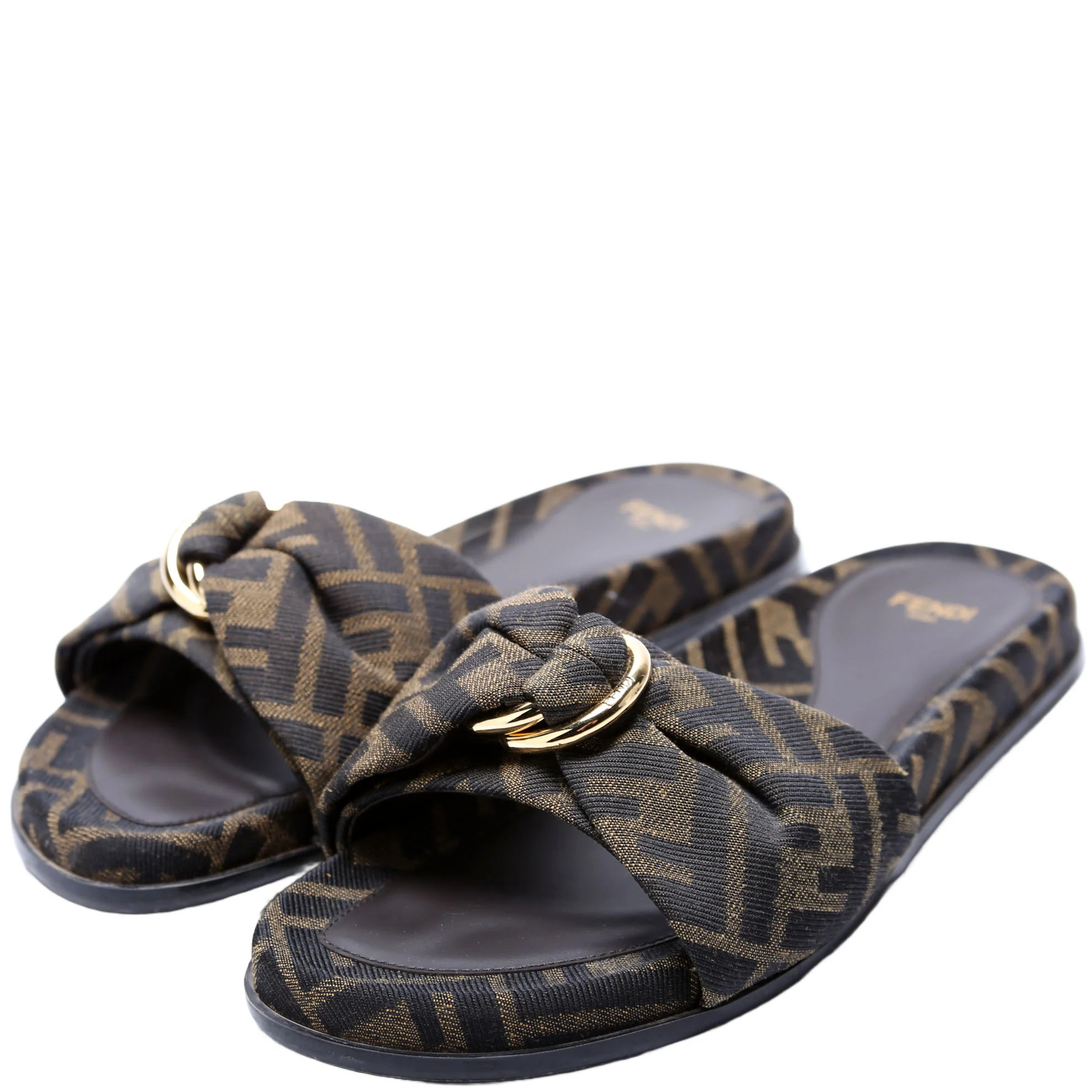 FF Zucca Knot Slides Size 36 Brown/Black | Keeks Designer Handbags