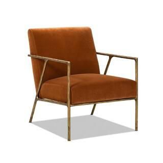 Aerin 24.5 in. Burnt Orange Performance Velvet Hammered Brass Upholstered Accent Arm Chair | The Home Depot