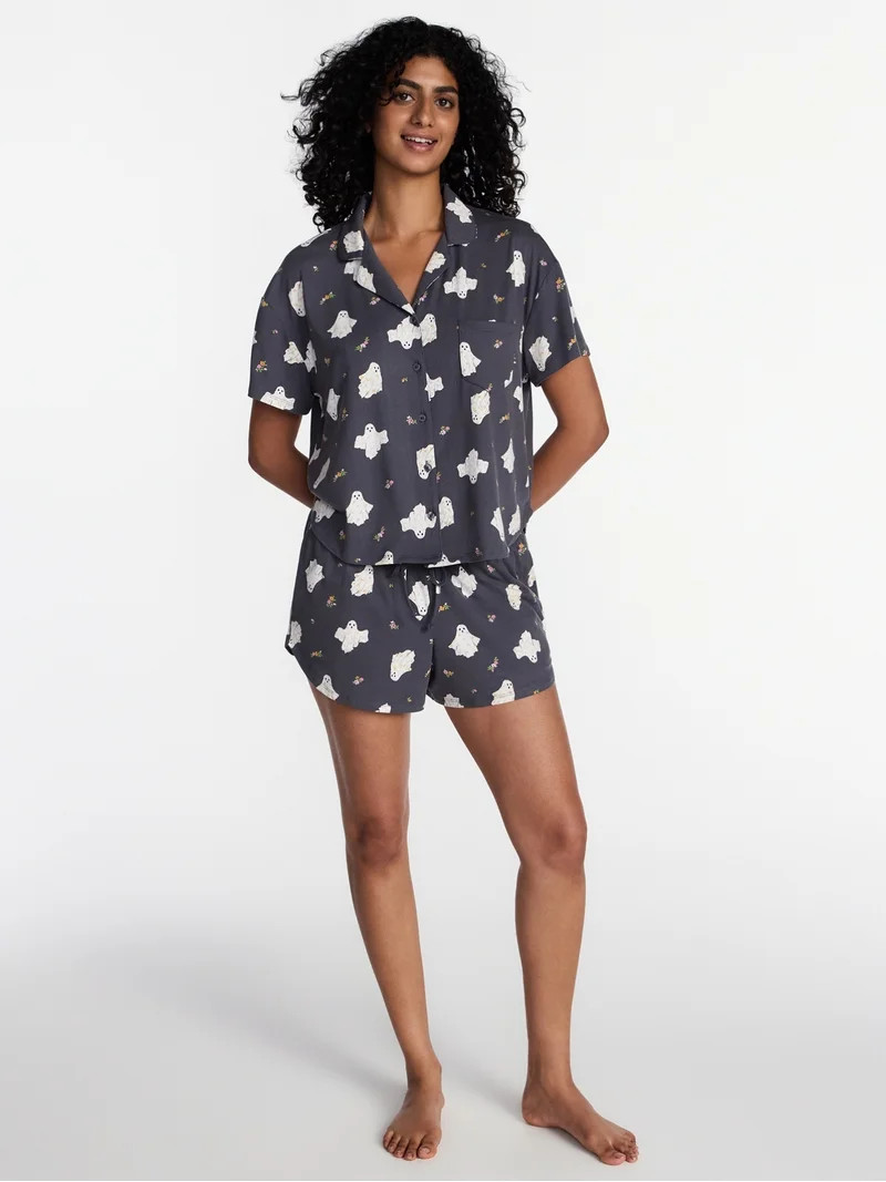 Halloween Women's Notched Top and Shorts Pajama Set from Way to Celebrate, 2-Piece, Sizes XS-3X | Walmart (US)
