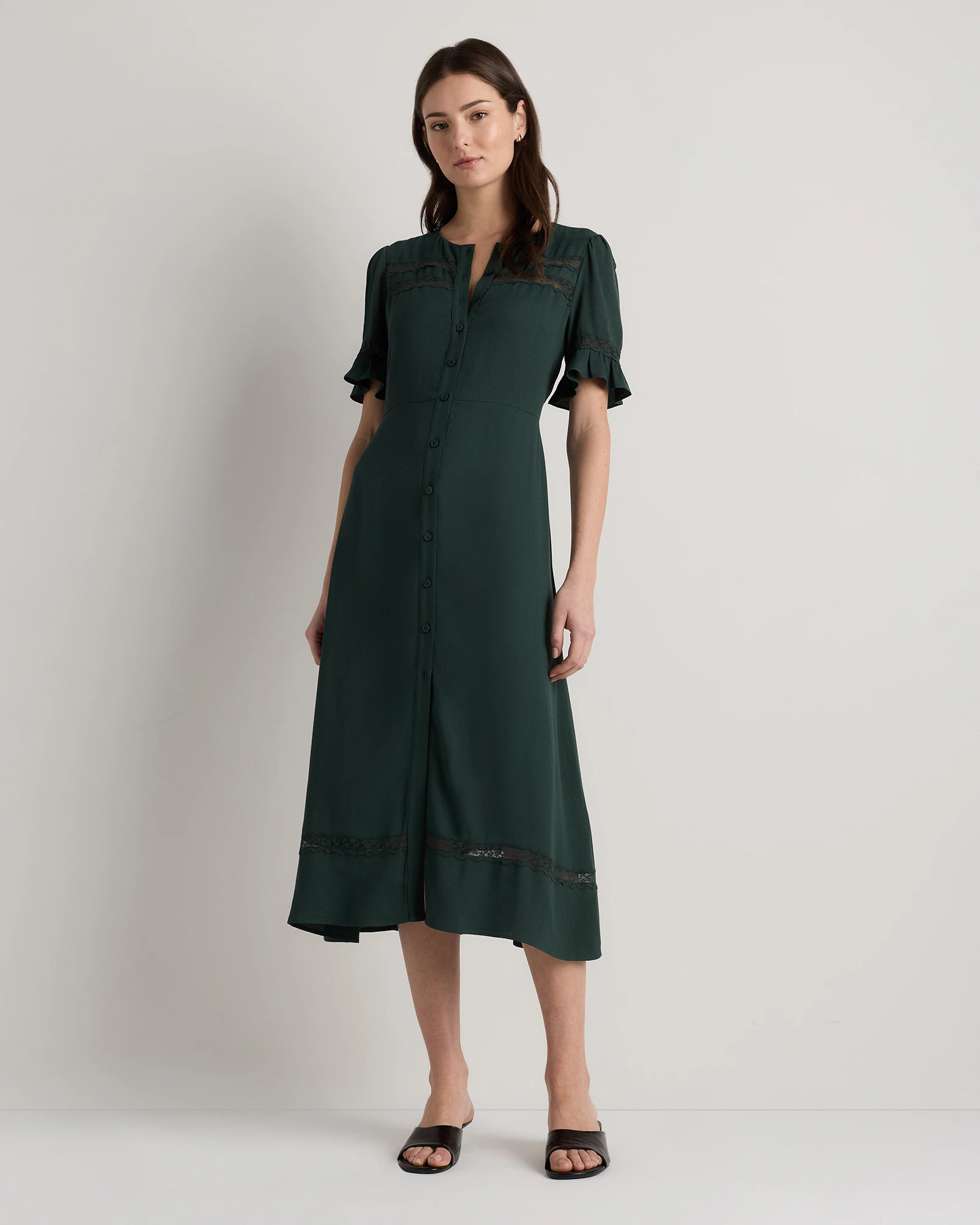 Lightweight Crepe Lace Inset Midi Dress | Quince