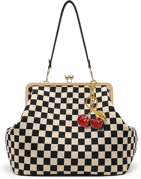 Kisslock Bag for Women Kiss Lock Purses and Handbags Leather Kisslock Shoulder Purse Trendy Tote ... | Amazon (US)