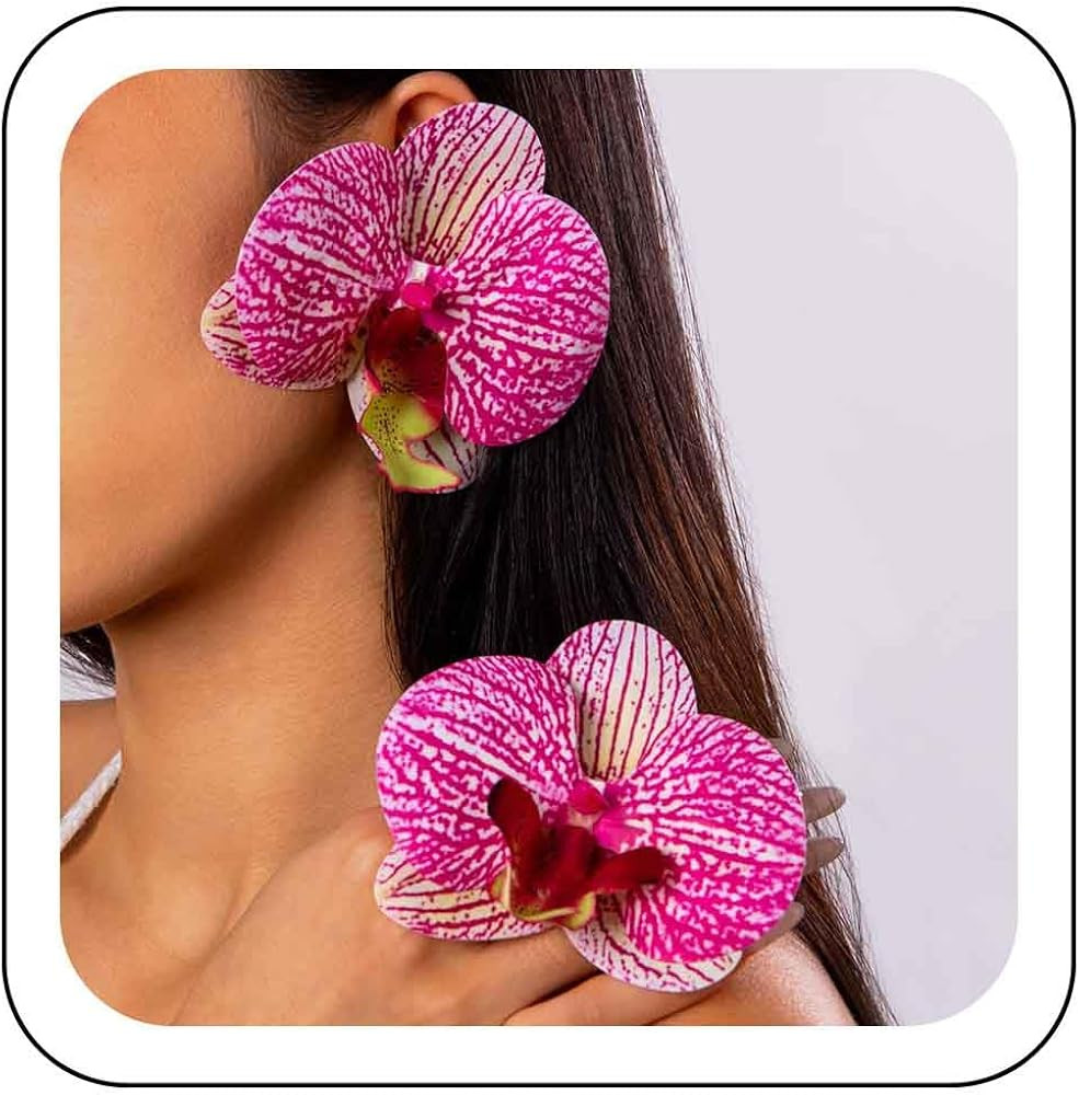 Aretes de flor bohemia, aretes de flor de orquídea de mariposa grande, aretes de flores grandes,... | Amazon (US)