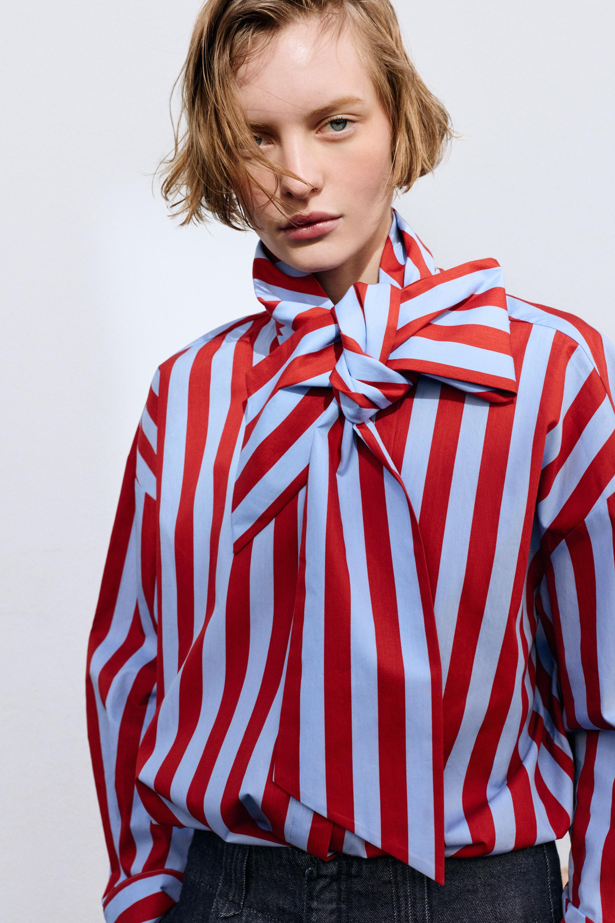 STRIPED SHIRT WITH BOW | Zara UK