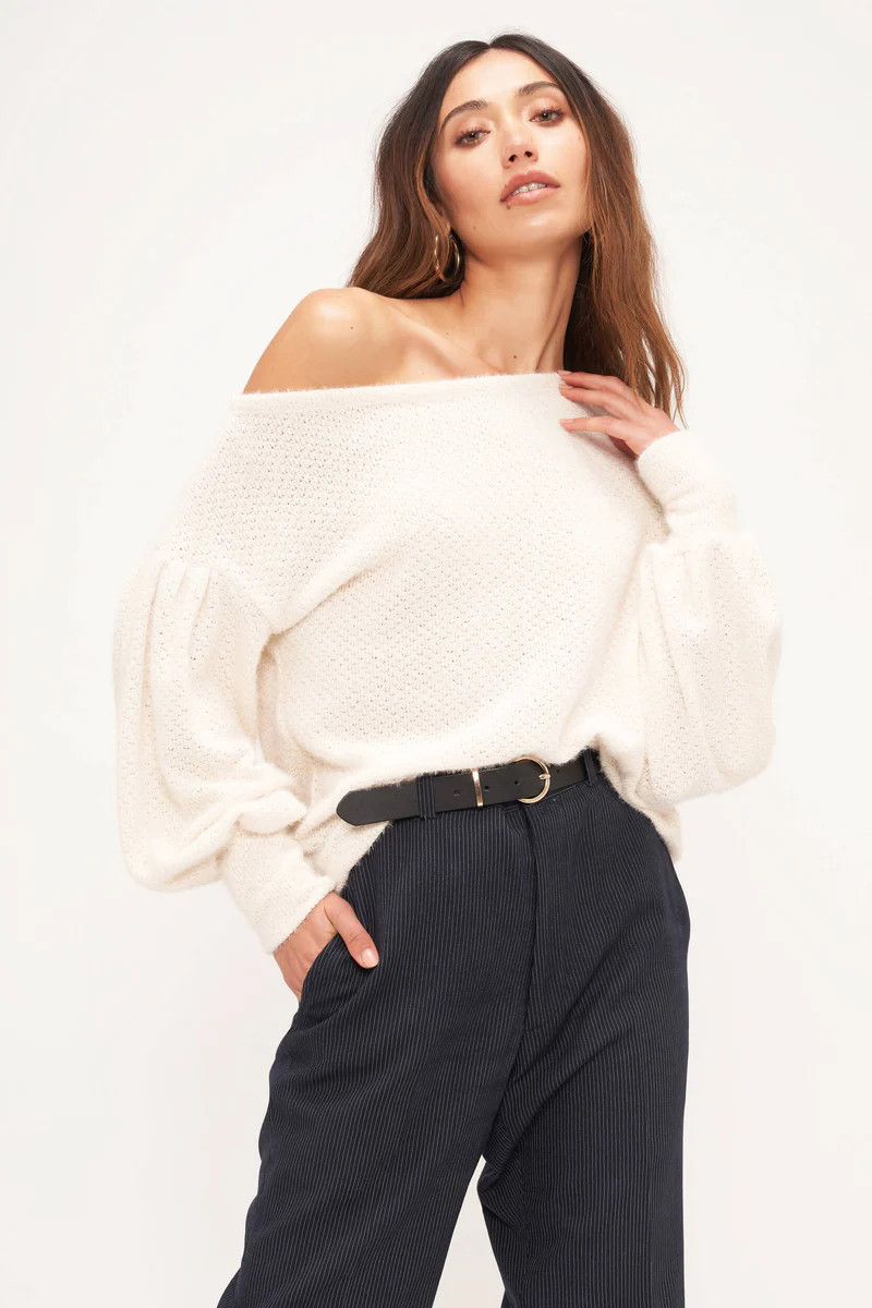 Dita Chenille Off Shoulder Long Sleeve - Ivory | Project Social T