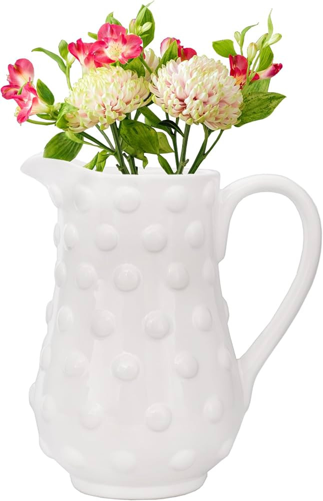 AuldHome White Hobnail Ceramic Pitcher (Small), Vintage Retro Style | Amazon (US)
