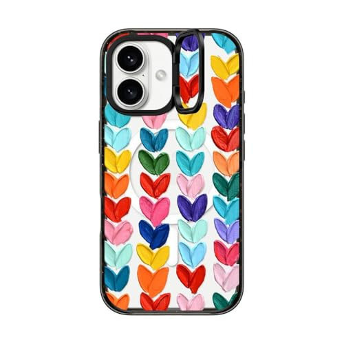 CASETiFY Impact Ring Stand Case for iPhone 16 [Kickstand / 6.6 ft. 3X Military Grade Drop Protection/Compatible with Magsafe] - Clear Polka Daub Hearts - Clear Black | Amazon (US)