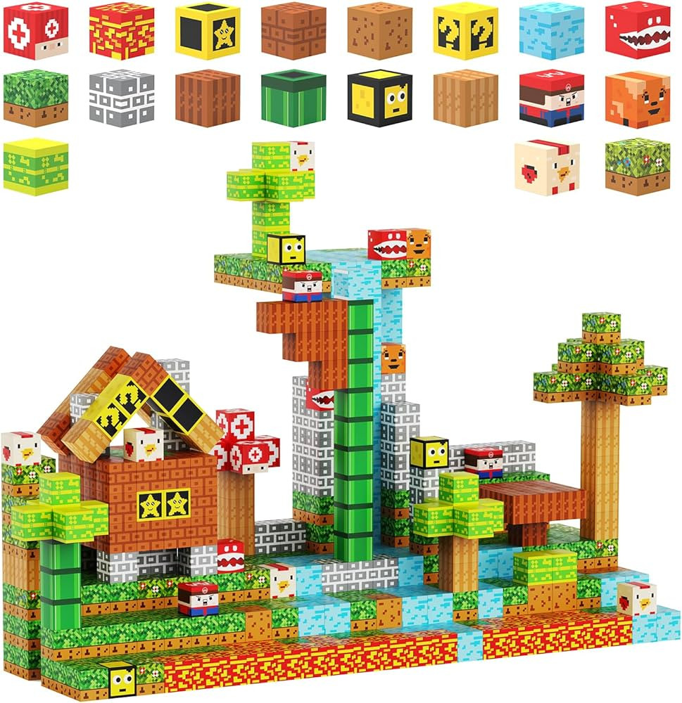 100PCS Magnetic Blocks - Build Mine Magnet World Set, Building Cube Game Toys for Kids Ages 3-5 4... | Amazon (US)
