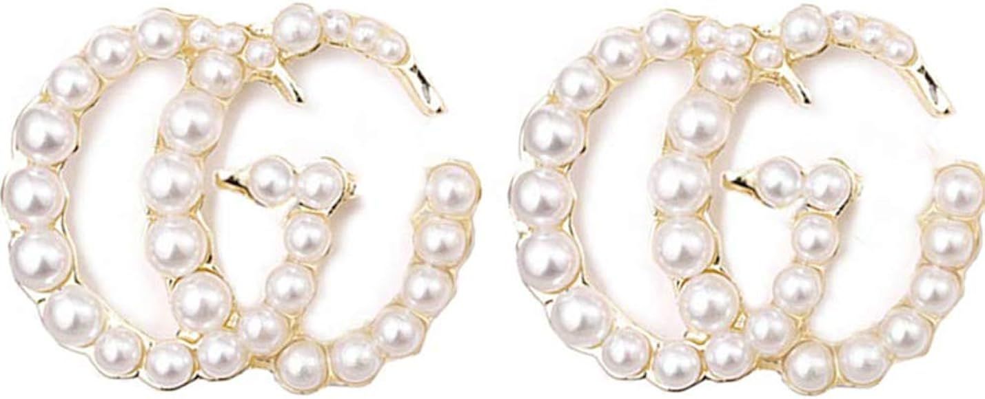 Luxury Letter G Pearl Initial Stud Earrings Drop Statement Earrings for Women | Amazon (US)