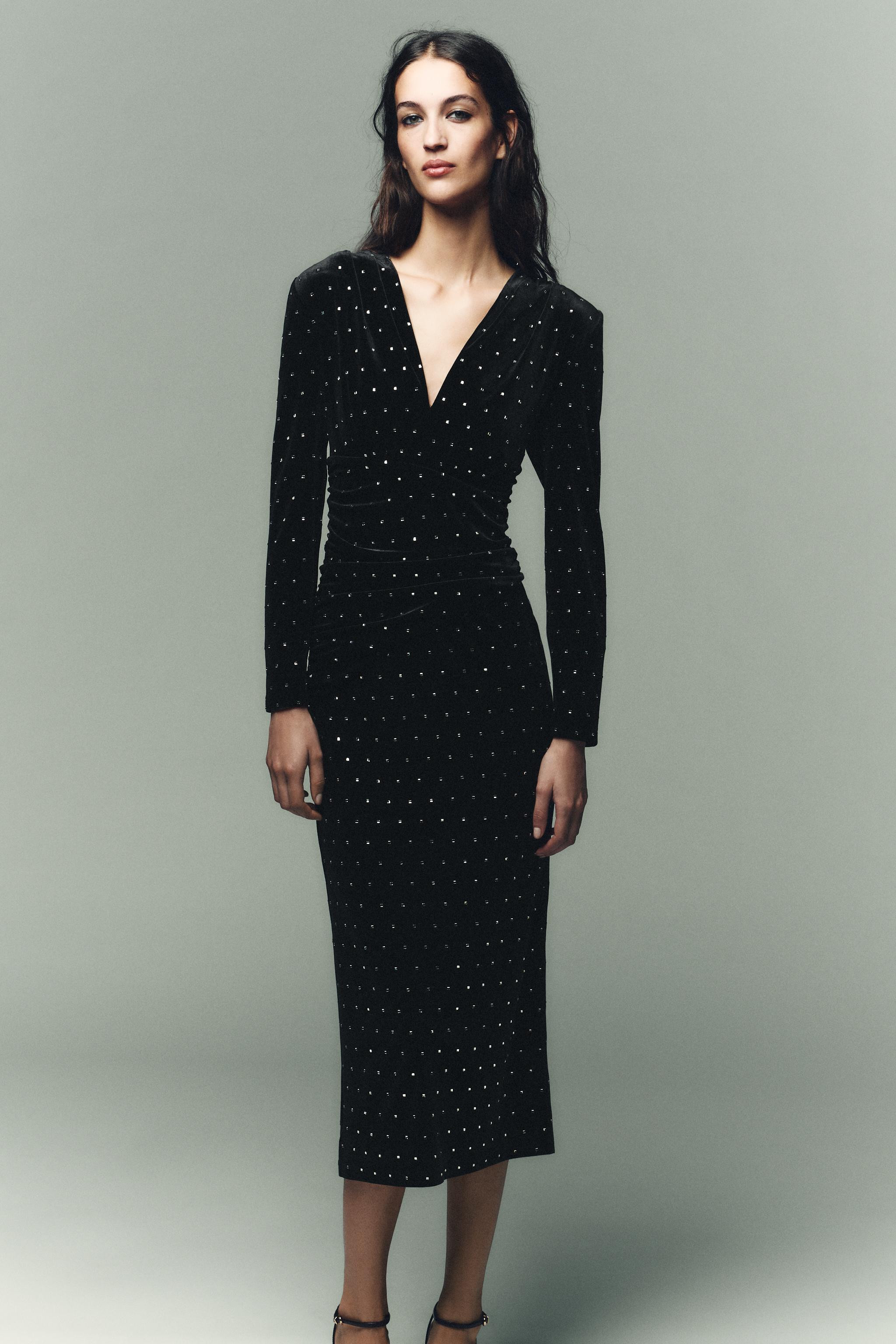 SPARKLY VELVET MIDI DRESS | Zara UK