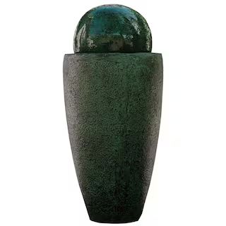 XBRAND 25.6 in. Tall Green Modern Stone Textured Round Indoor/Outdoor Decor Sphere Water Fountain... | The Home Depot