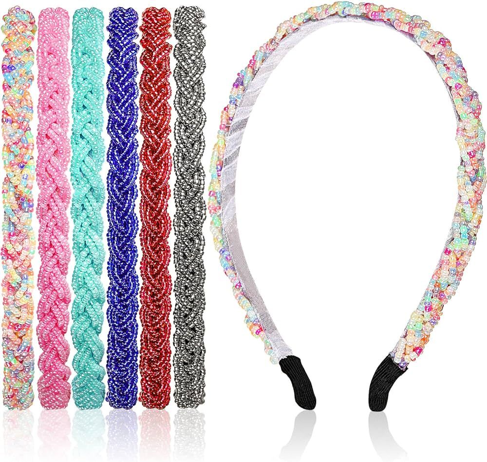 MTLEE 6 Pieces Beaded Headbands Sparkly Crystal Beaded Hair Hoop Hairbands Multiple Color Hair Ac... | Amazon (US)