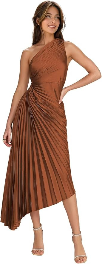 One Shoulder Ruched Satin Bridesmaid Dress Long for Women Corset Pleated Long Formal Dresses DI27... | Amazon (US)