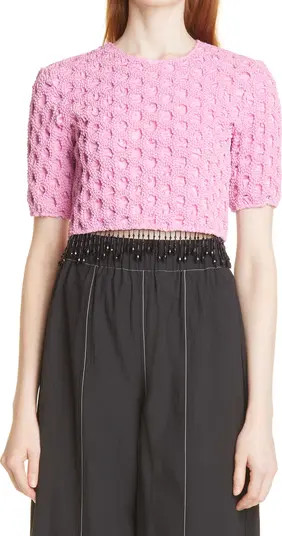 Smocked Satin Beaded Fringe Crop Top | Nordstrom