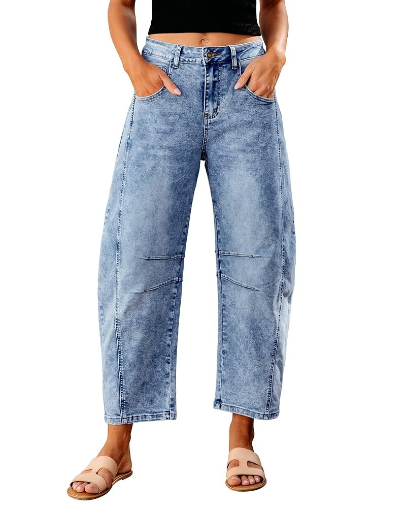 GRAPENT Barrel Jeans for Women Trendy High Waisted Wide Leg Baggy Cropped Relax Fit Stretch Denim... | Amazon (US)