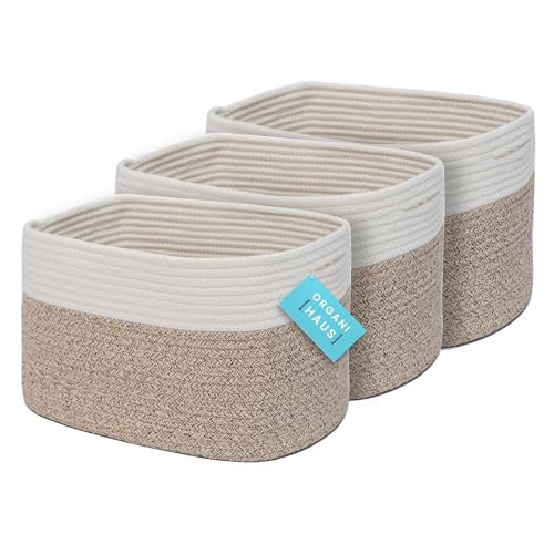 OrganiHaus Set of 3 Woven Baskets for Organizing, Cotton Rope Basket for Decor, Shoe Basket Organizers & Storage, Decorative Storage Baskets & Bins, Cute Storage Basket for Toys & Cloths, Brown | Amazon (US)
