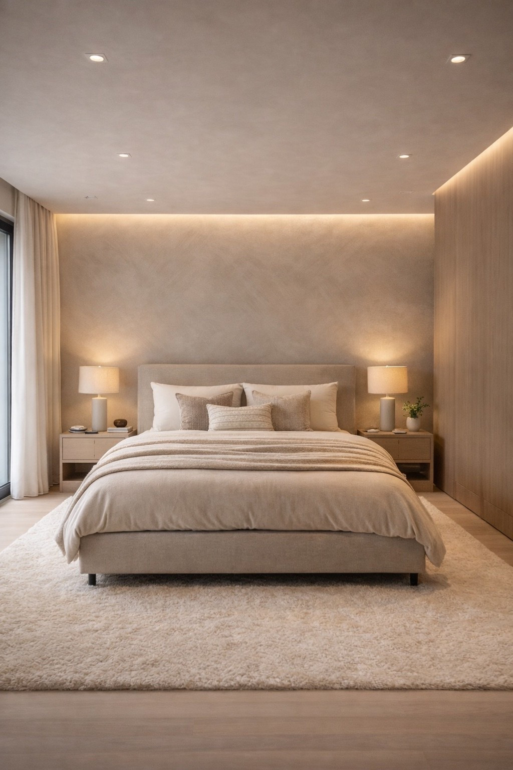 A serene modern bedroom designed in warm neutral shades, featuring a plush upholstered bed, soft layered bedding, ambient LED lighting, and a cozy textured rug. This space blends contemporary minimalism with hotel-style comfort, creating a calm and elegant retreat perfect for modern living and timeless interior inspiration.

#bedroominspo #luxurybedroom #modernbedroom #neutralbedroom #minimalbedroom #bedroomdecor #cozyinterior #luxuryhome #interiordesign #homedecor #neutralinterior #modernluxury #pinteresthome #ltkhome #ltkinspo #designerbedroom #softaesthetic #calminterior #hotelstylebedroom