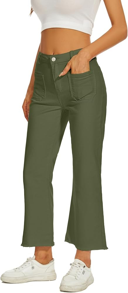 Denim Women Cropped Trousers Jeans Pants Leg Jeans High Rise Pants Stretchy with Pockets | Amazon (US)