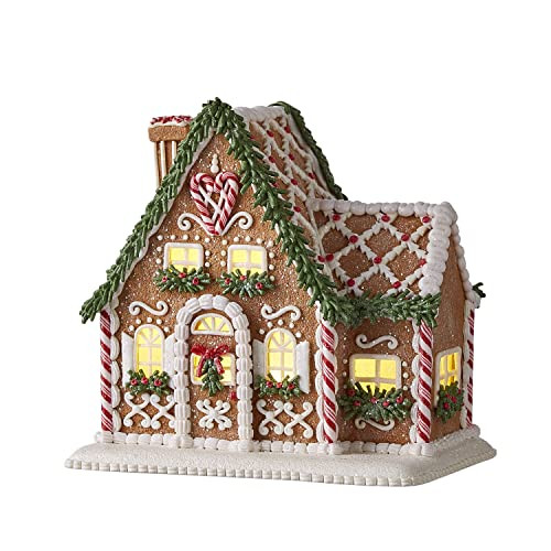 One Holiday Way 8.75-Inch Light Up Faux Gingerbread Cottage House with Timer, Rosemary, Candy Cane & Flower Accents - LED Lighted Christmas Home Decor Figurine - Xmas Mantel, Tabletop, Desk Decoration | Amazon (US)