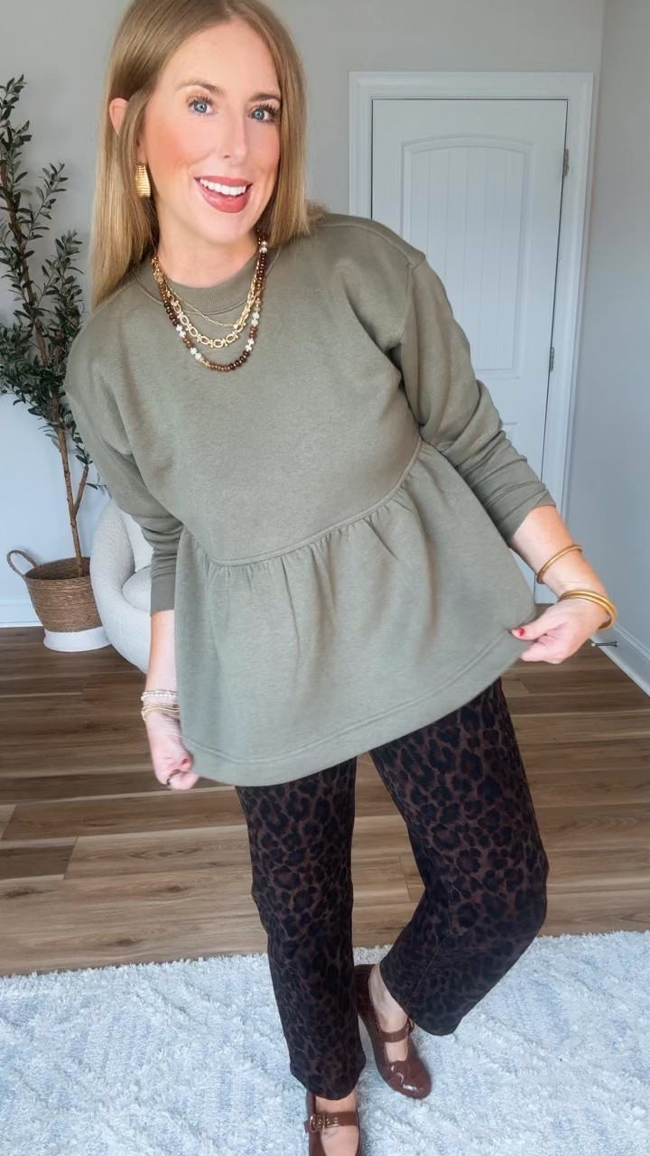 Scenario peplum sweatshirt and leopard jeans from Walmart!

#LTKootd