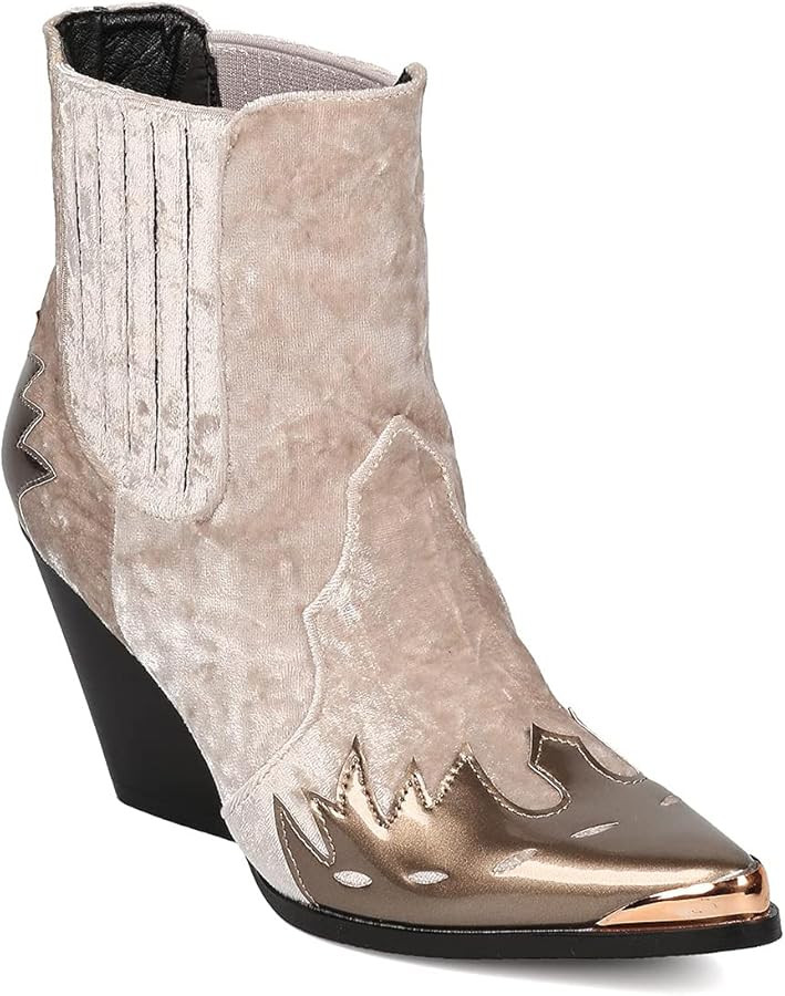 Amazon.com: Cape Robbin Women Mixed Media Pointy Toe Flame Pattern Cowboy Bootie,Champagne Mix Me... | Amazon (US)