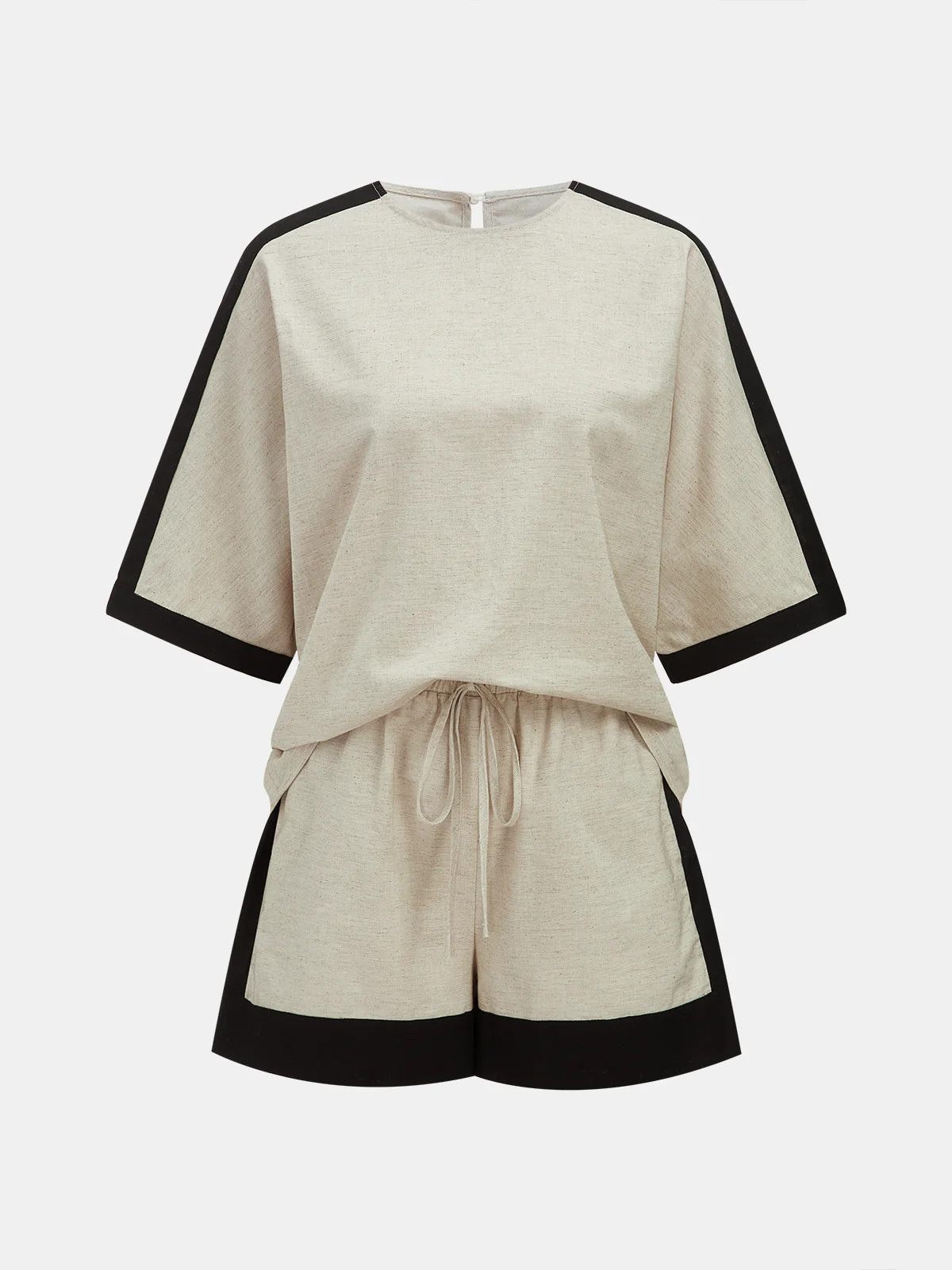 Cotton Linen Contrast Trim Top & Shorts Set | Commense
