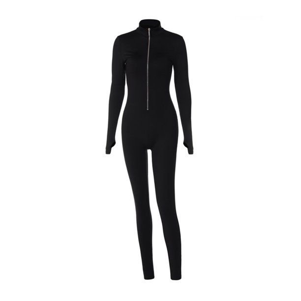 LSFYSZD Women's Slim Full-Length Jumpsuit, Solid Color Long Sleeve Stand Collar Half Zipper Leggi... | Walmart (US)