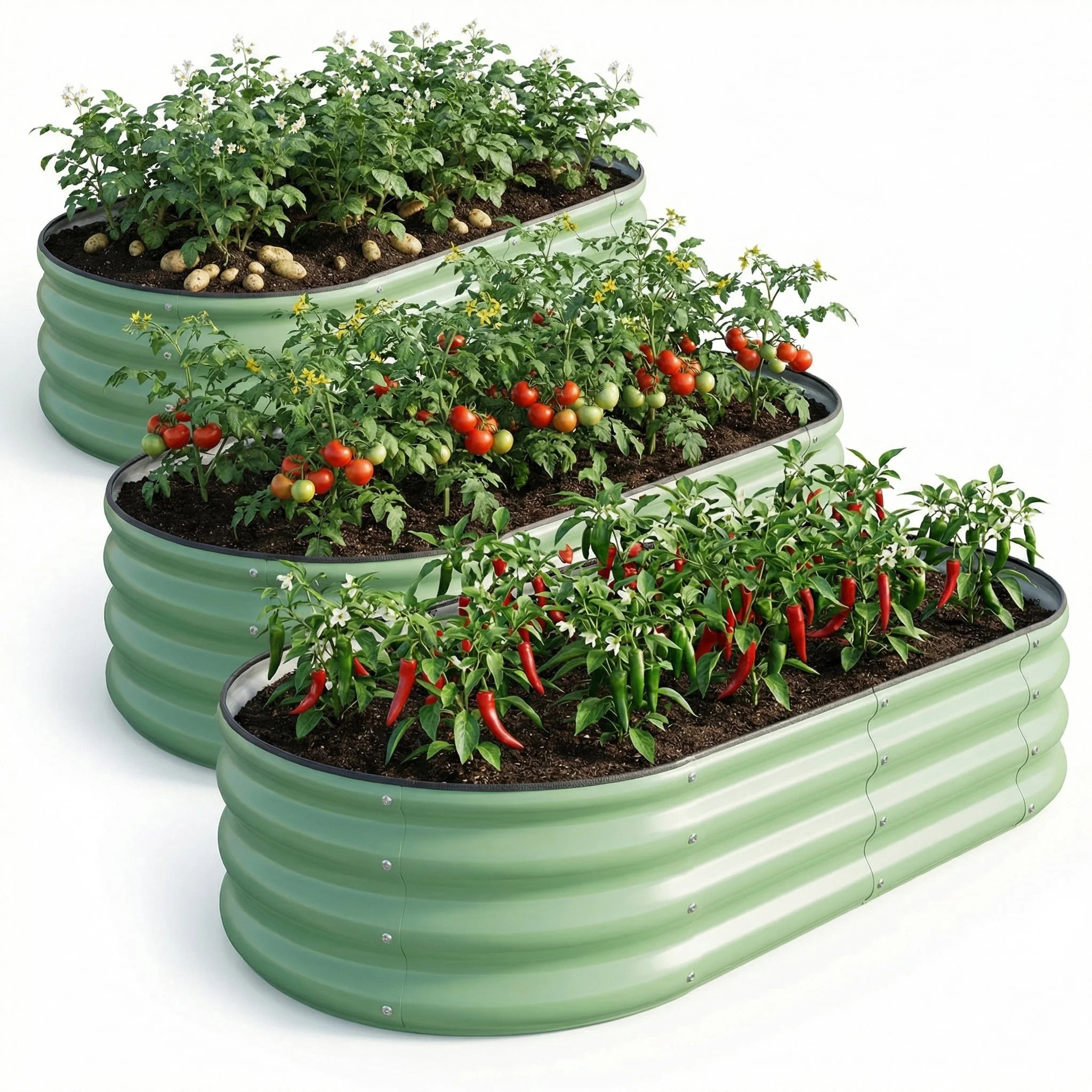 SnugNiture Raised Garden Bed, 3Pcs 4x2x1ft Galvanized Metal Planter Box, Green | Walmart (US)