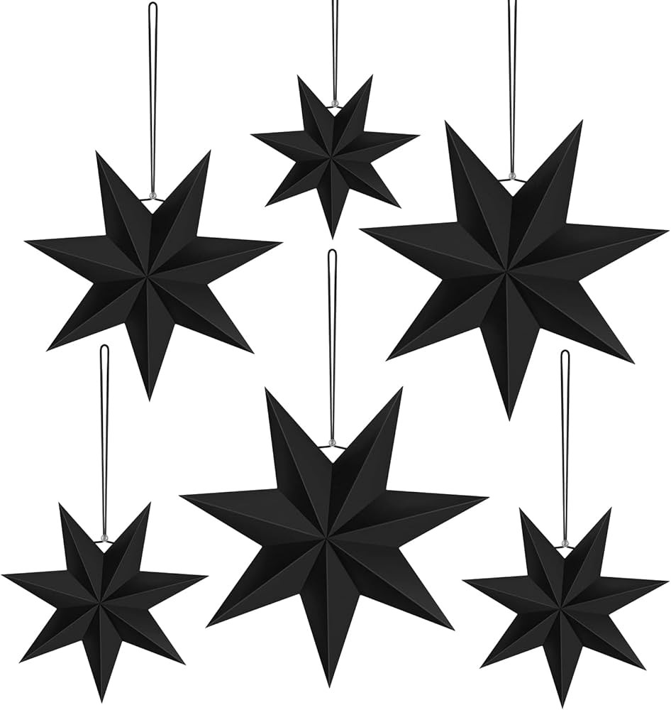 ELECLAND 6 Pcs Christmas Hanging Star Decoration Black 7 Pointed Paper Stars for DIY Winter Weddi... | Amazon (US)