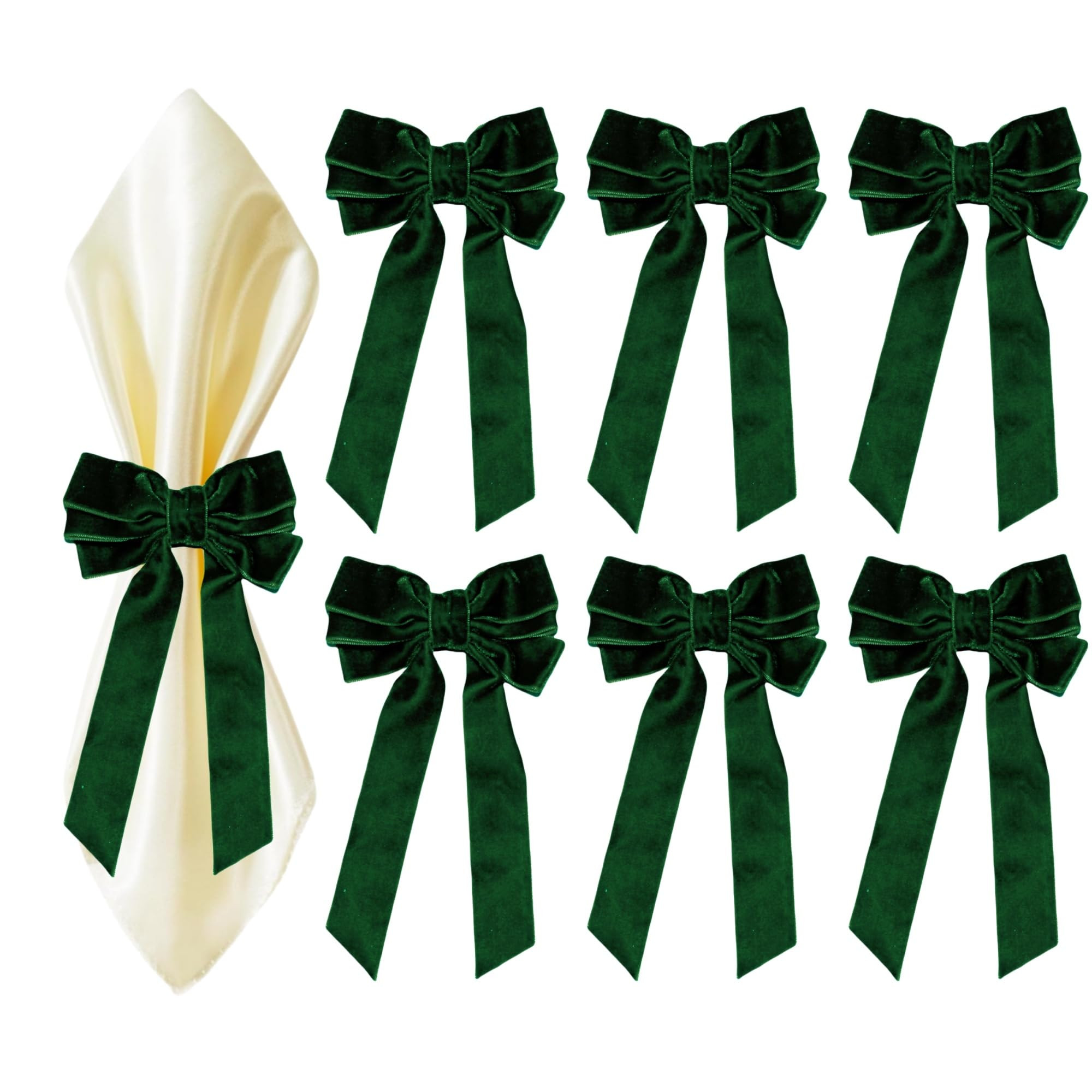 Bow Napkin Rings for Christmas, Wedding, Party, Holiday Table Decor (Dark Green, 6 pcs) | Amazon (US)