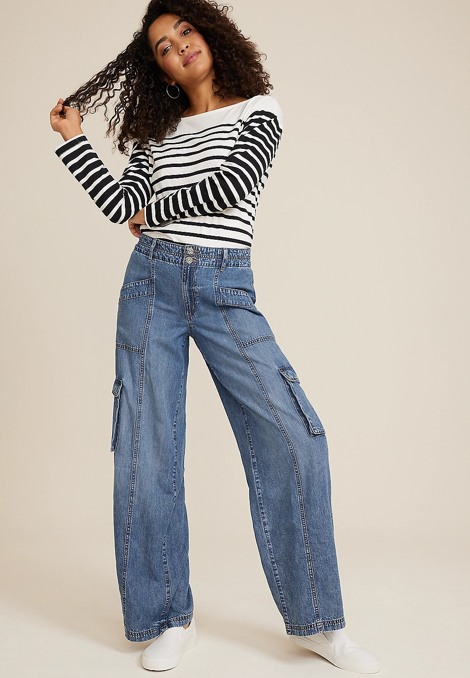 High Rise Cargo Wide Leg Jean | Maurices