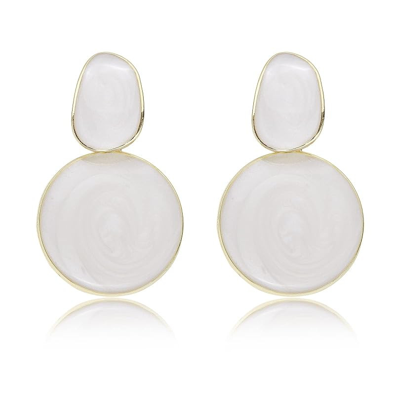 Metmolley Handmade Circle Earrings For Women Drop Aesthetic Statement Earrings (White) | Amazon (US)