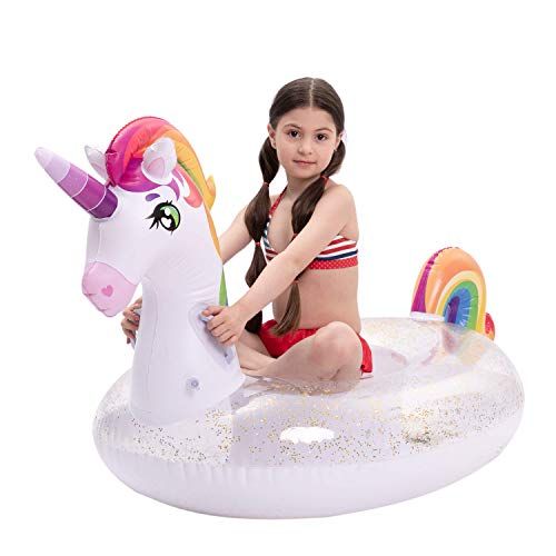 JOYIN Inflatable Unicorn Pool Float with Glitters, Fun Beach Floaties, Ride On Unicorn Raft, Pool... | Walmart (US)