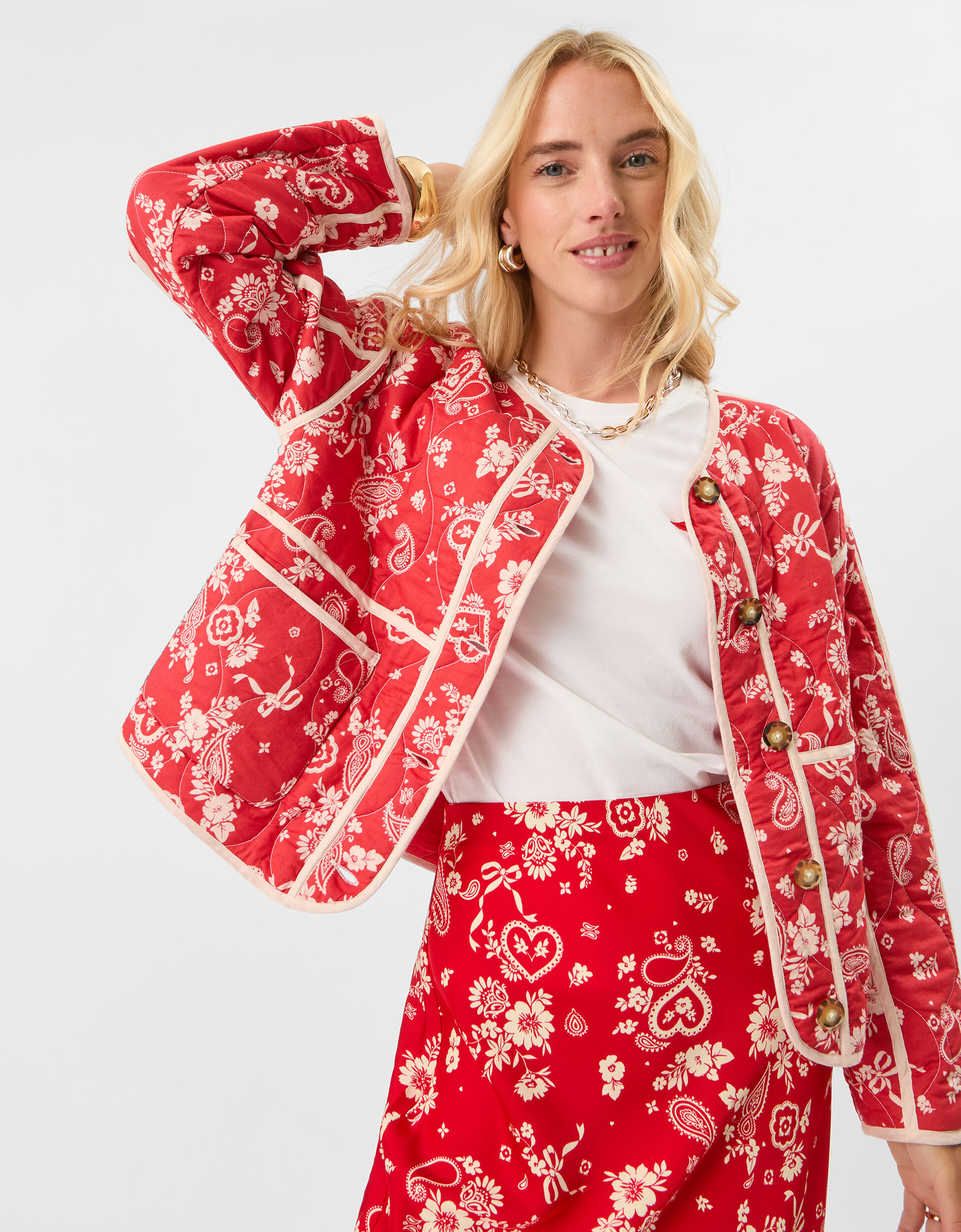 Paisley Print Quilted Jacket Red | Accessorize (Global)