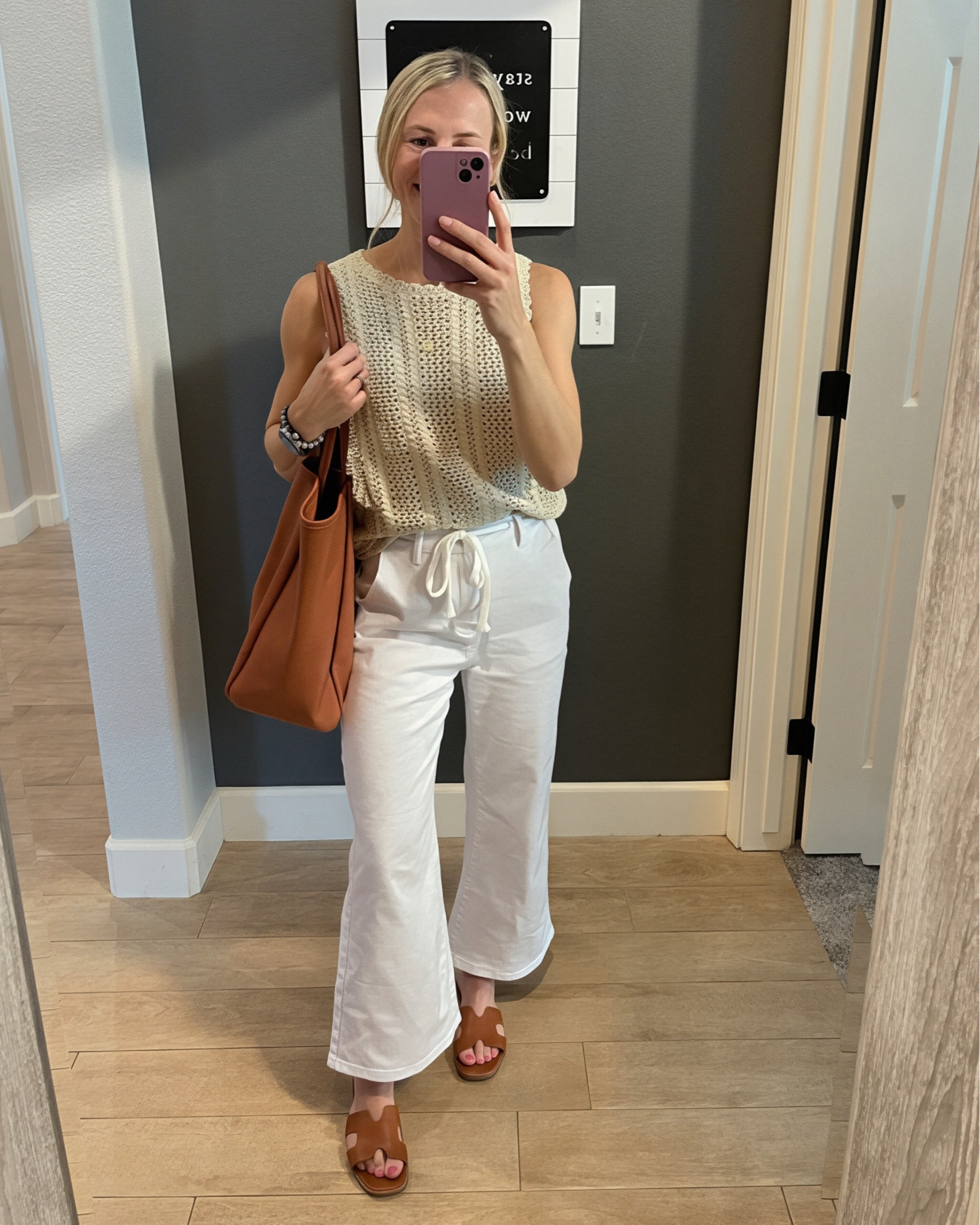 White drawstring denim perfect for spring. The material is soft and stretchy and has a drawstring waist  