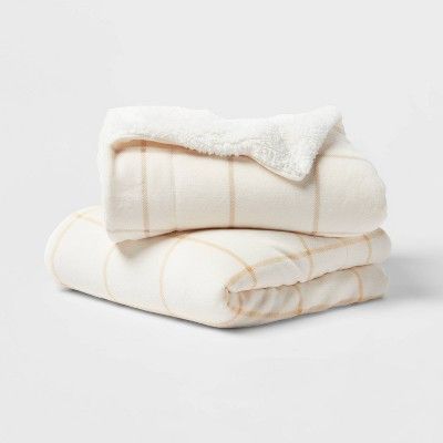 Windowpane Printed Plush Throw Blanket with Sherpa Reverse - Threshold™ | Target