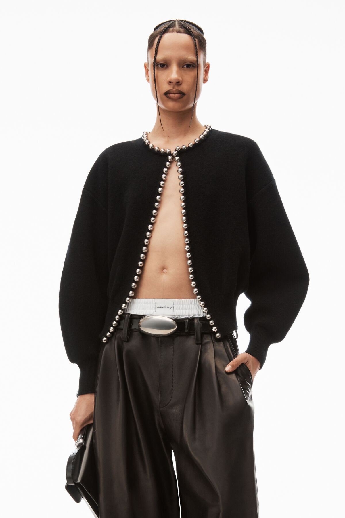 crewneck cardigan with ball chain trim | Alexander Wang APAC