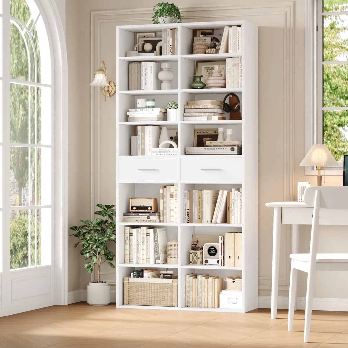 Organize your best reads with the 73"H 8-Tier Standard Bookcase With Adjustable Shelves, Wood Freestanding Bookshelves With 14 Open Shelves And 2 Drawers, White. This beautiful bookcase is ON SALE and under $200.

Keywords: Bookcase, bookshelf

#LTKSeasonal #LTKSaleAlert #LTKHome
