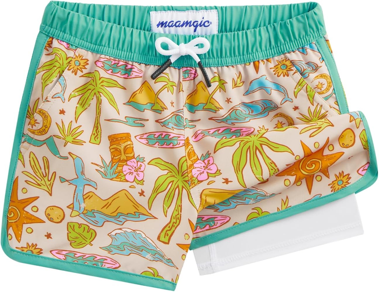 maamgic Boys Swim Trunks with Compression Liner Vintage Swim Shorts Toddler Swimsuit | Amazon (US)