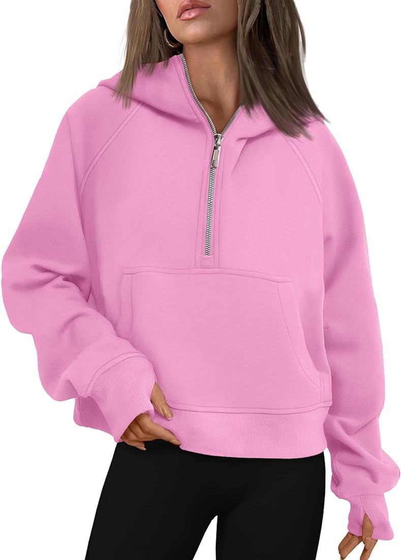 AUTOMET Half Zip Sweatshirts Cropped Hoodies Fleece Womens Quarter Zip Up Pullover Sweaters Fall ... | Amazon (US)