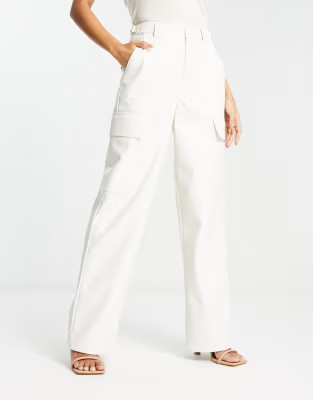ASOS DESIGN faux leather cargo pants in white | ASOS (Global)