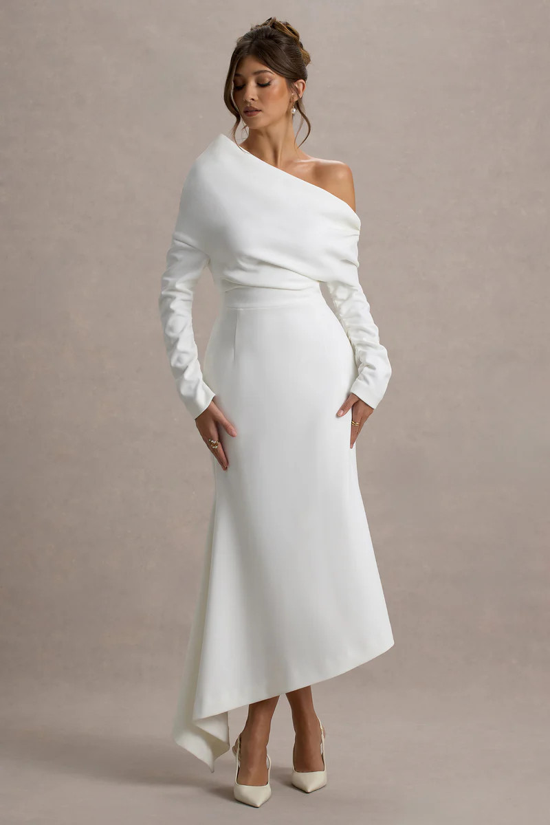 Lou | White One-Shoulder Asymmetric Maxi Dress | Club L London