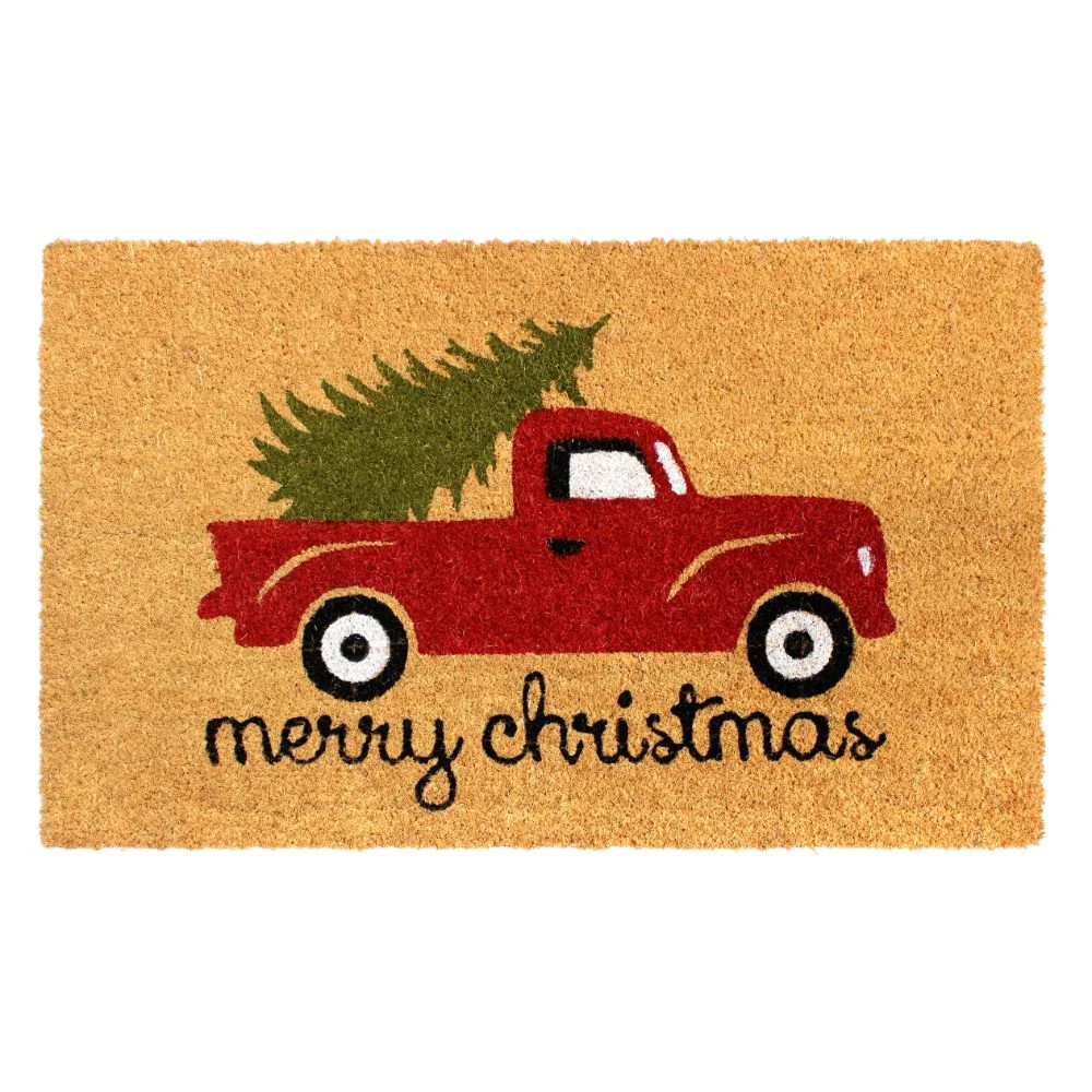 RugSmith Machine Tufted Merry Christmas Truck Indoor and Outdoor Coir Doormat, 18" x 30" | Walmart (US)
