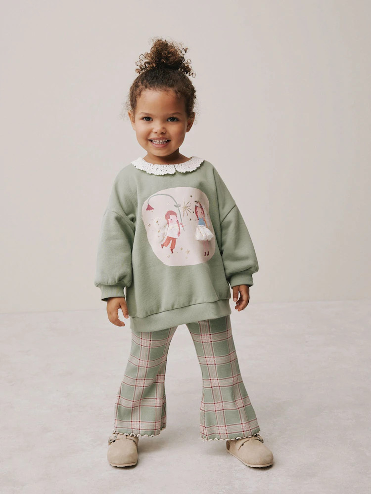 Green Fairy Collared Sweatshirt & Flare Leggings Set (3mths-7yrs) | Next US