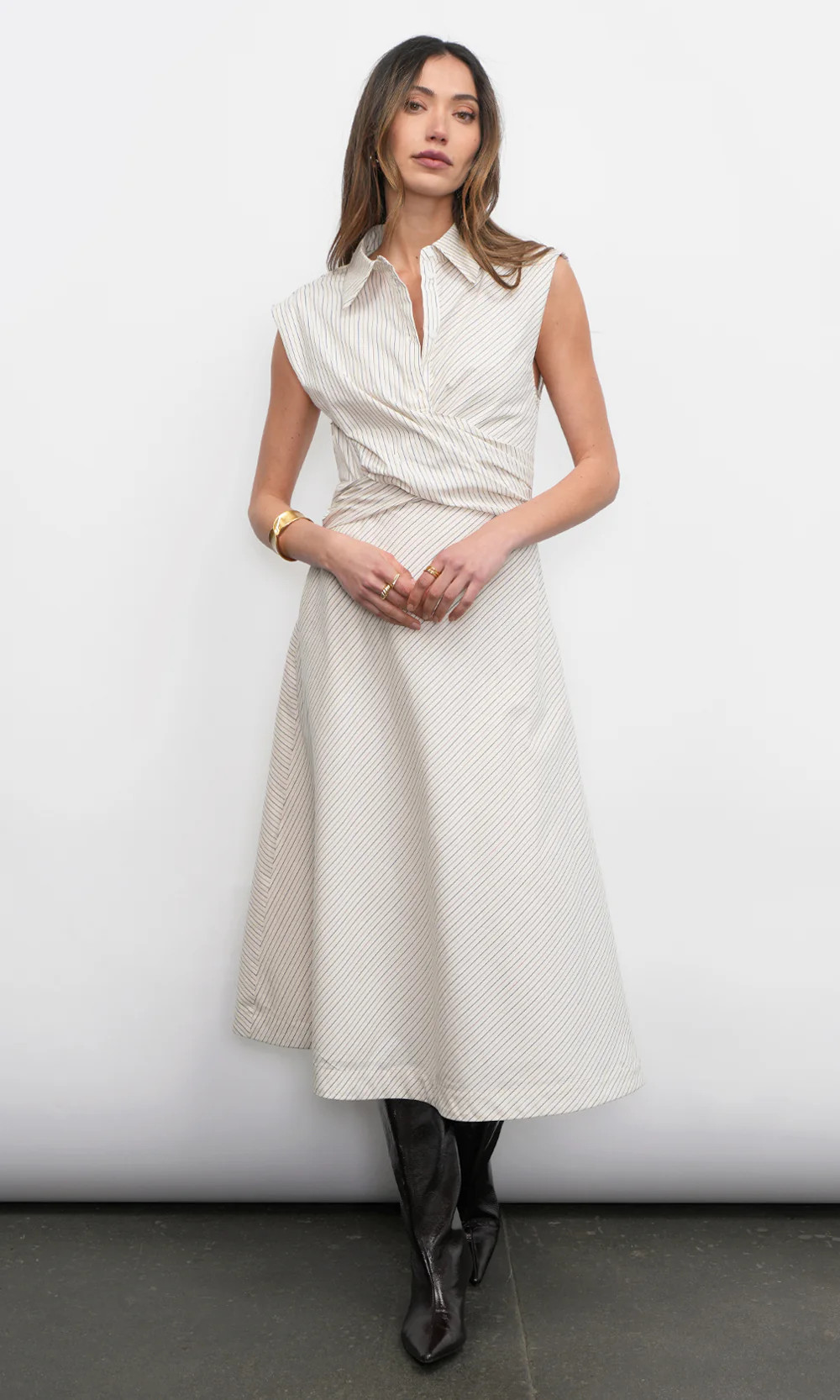 Lorena Stripe Shirt Collar Midi Dress | Greylin Collection | Greylin Collection | Women's Luxury Fashion Clothing 