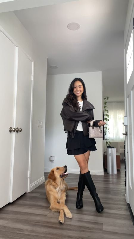 Outfits of the week with my golden retriever dog fall fashion outfit inspired by leather jacket layering skirt boots midi skirt sweater shacket korean

#LTKAsia #LTKSeasonal #LTKstyletip