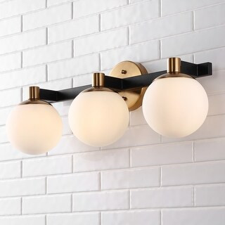 Modernist Metal/Frosted Glass LED Vanity Light, Gold/Black by JONATHAN Y (Black/Brass Gold - 3 Bulb) | Bed Bath & Beyond